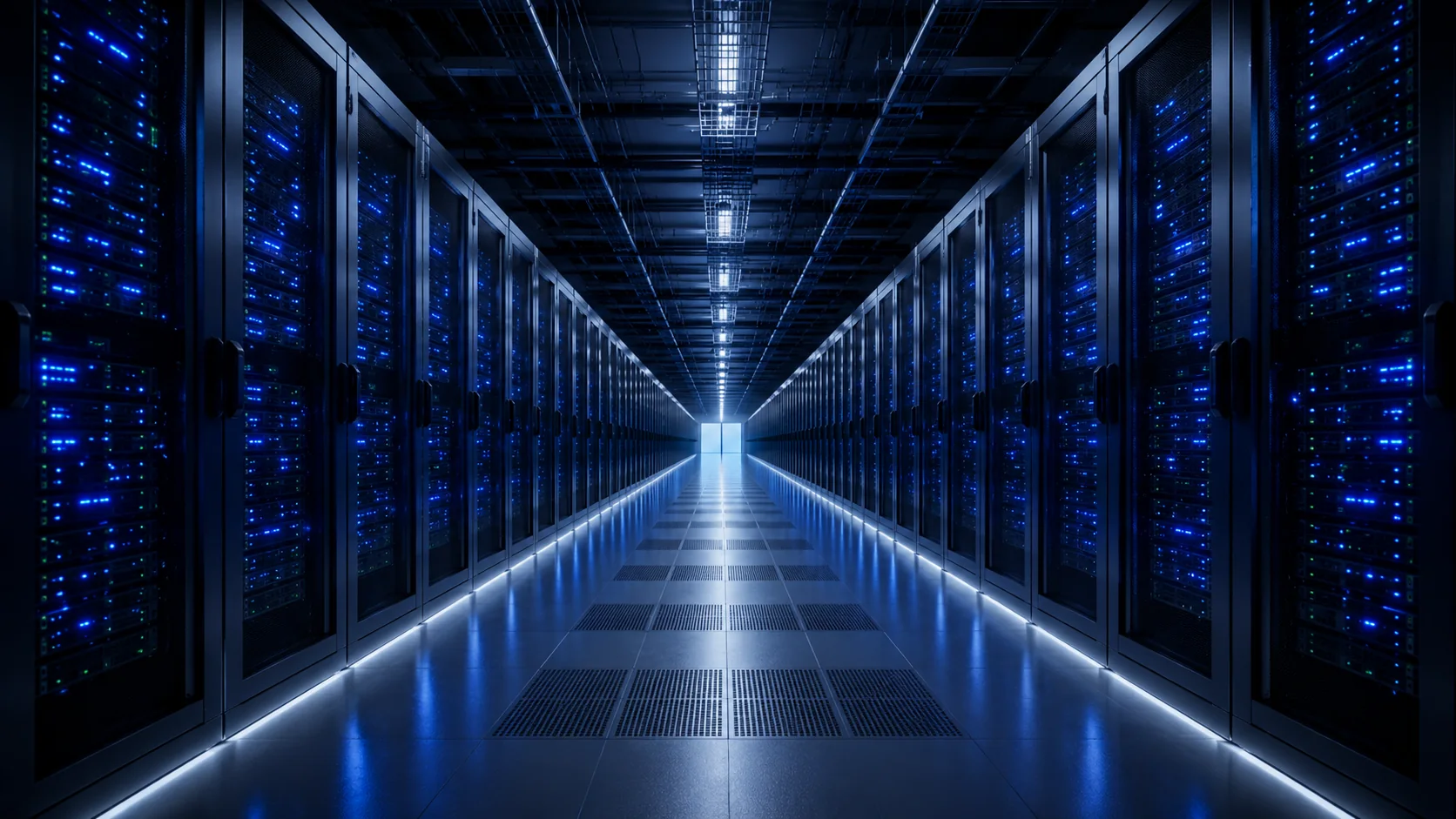 Allee technique de data center avec baies serveurs