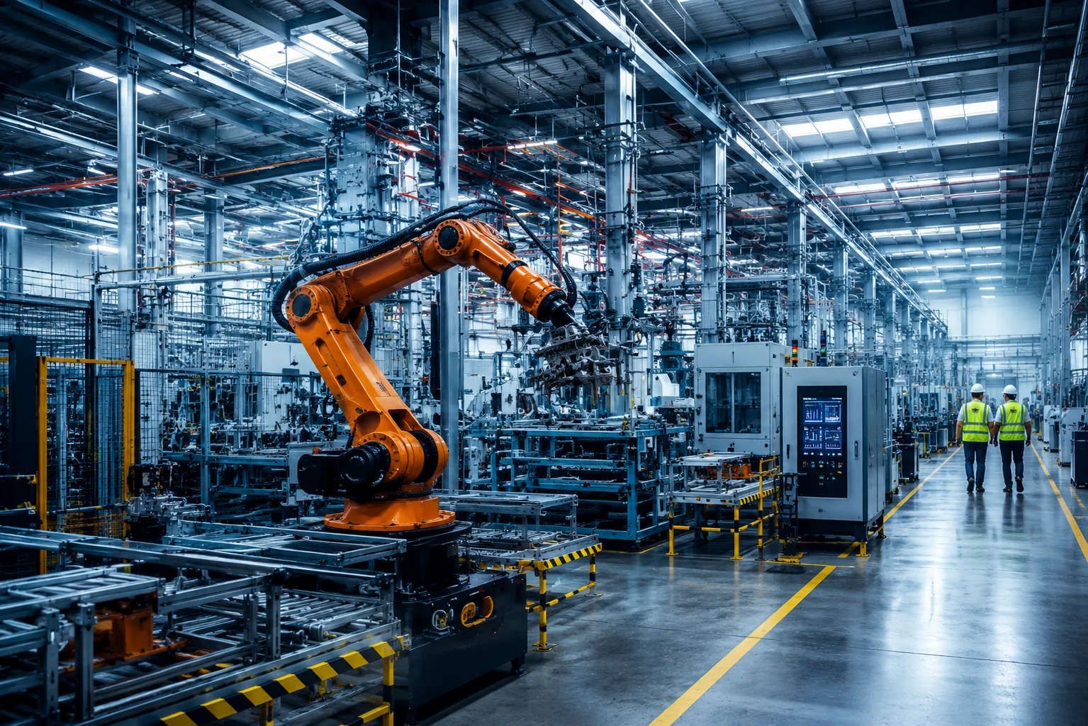 Atelier industriel automatise avec robot de production